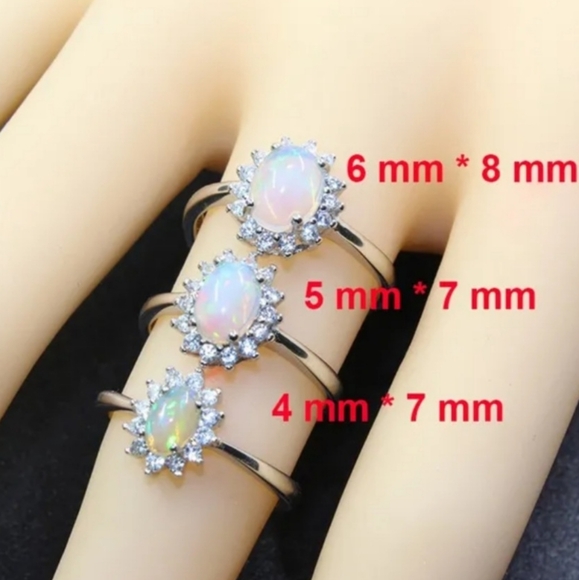 Genuine Opal Flower Ring 925 Sterling Silver Ring - Picture 6 of 7